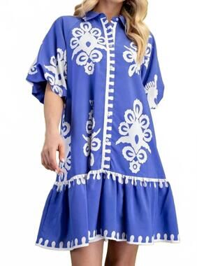NEW GIGIO bold print mini dress in blue